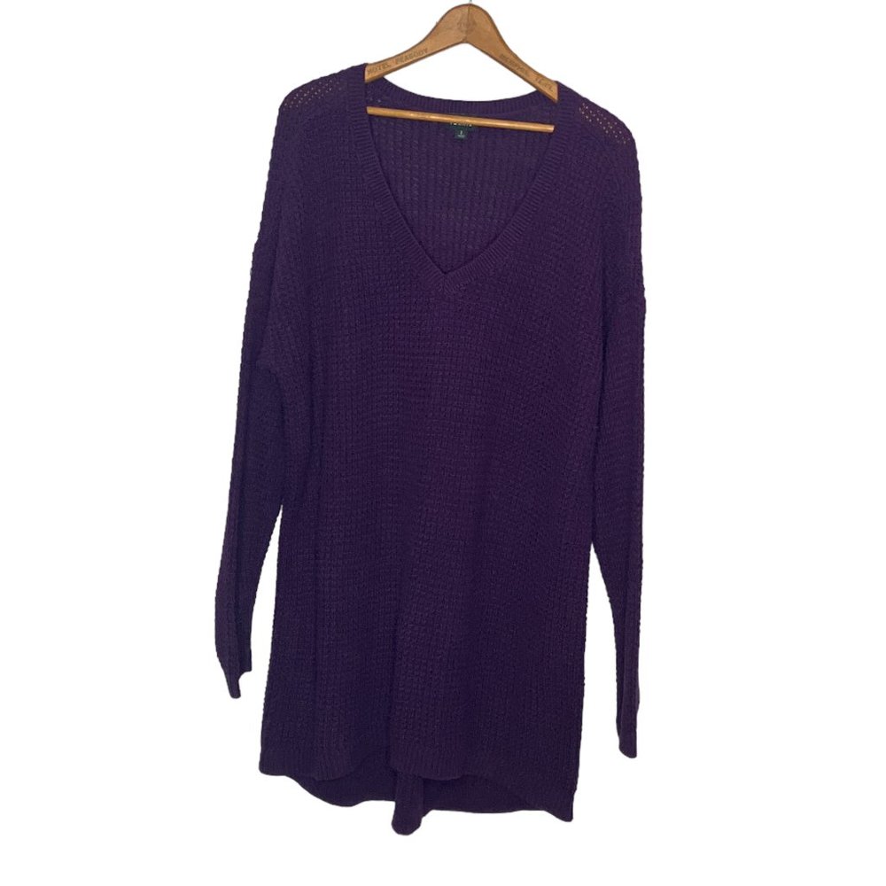 Torrid 2 2X Purple V-Neck Cotton Blend‎ Shaker Stitch Knit Pullover Sweater Plus